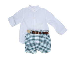 Conjunto infantil niño vichy verde agua